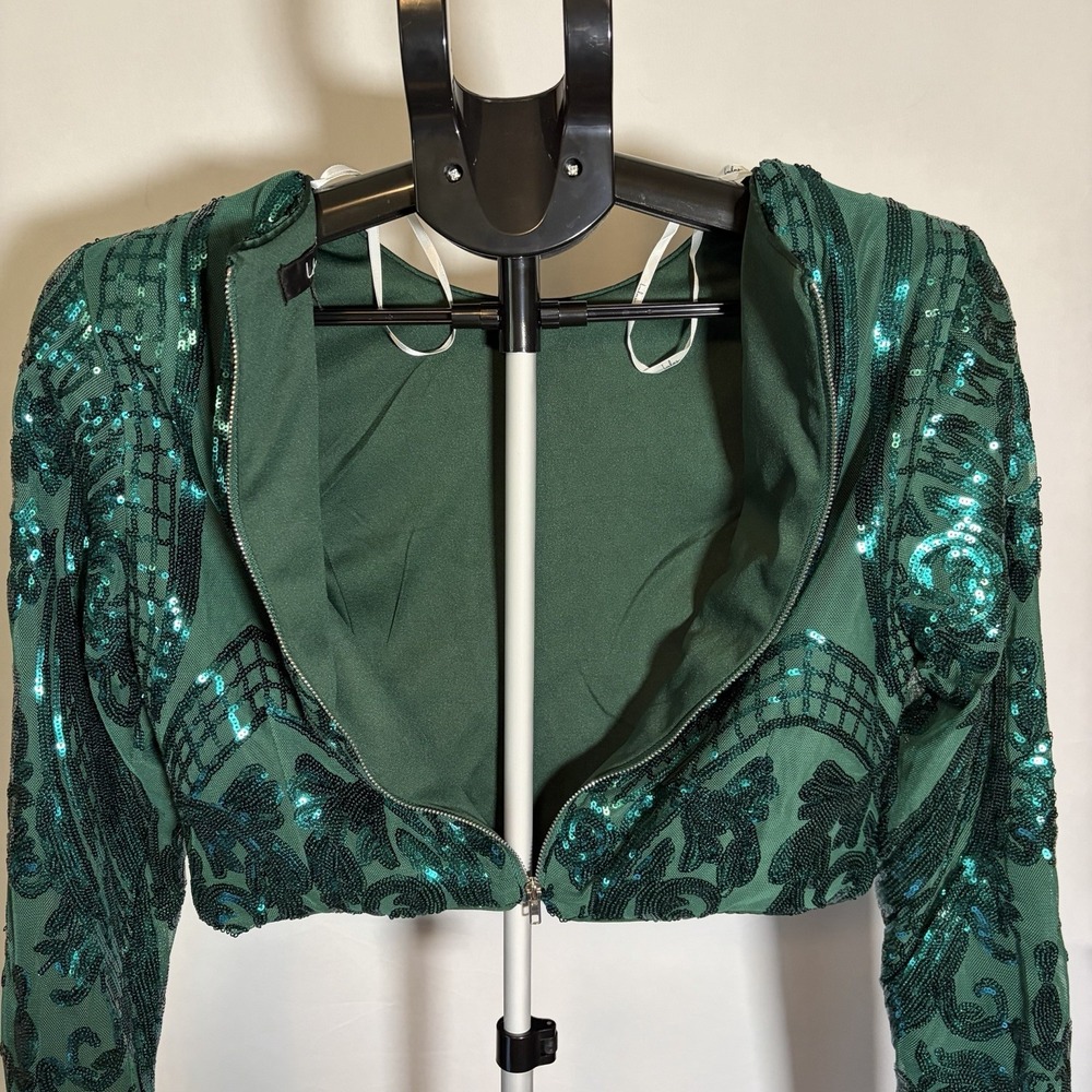 Lulus Medium Green Luxe Aesthetic Sequin 2 Piece Maxi Dress Glam Sexy Wedding - Picture 13 of 16